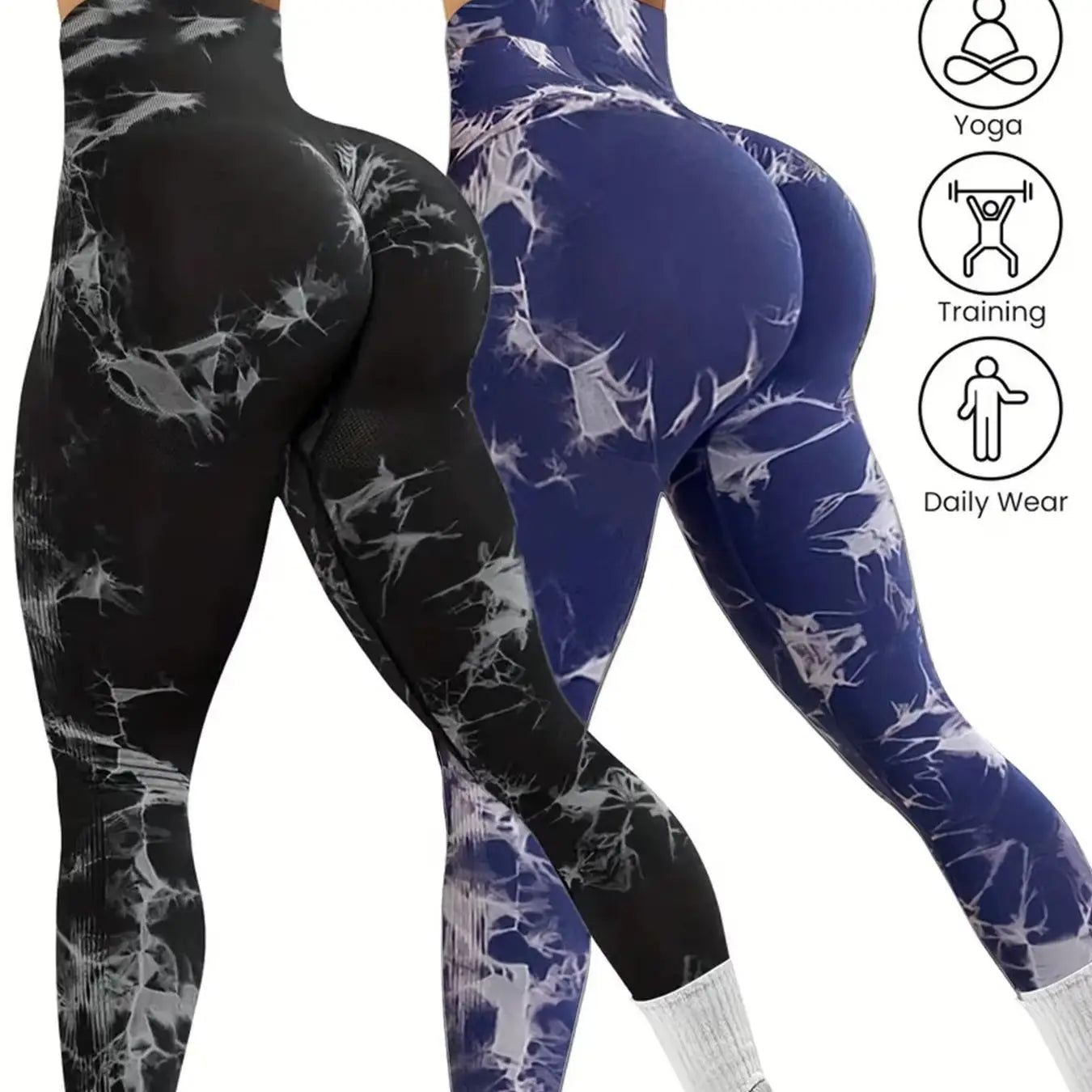2pcs Tie-Dye Seamless, High Stretch, Comfort Fit