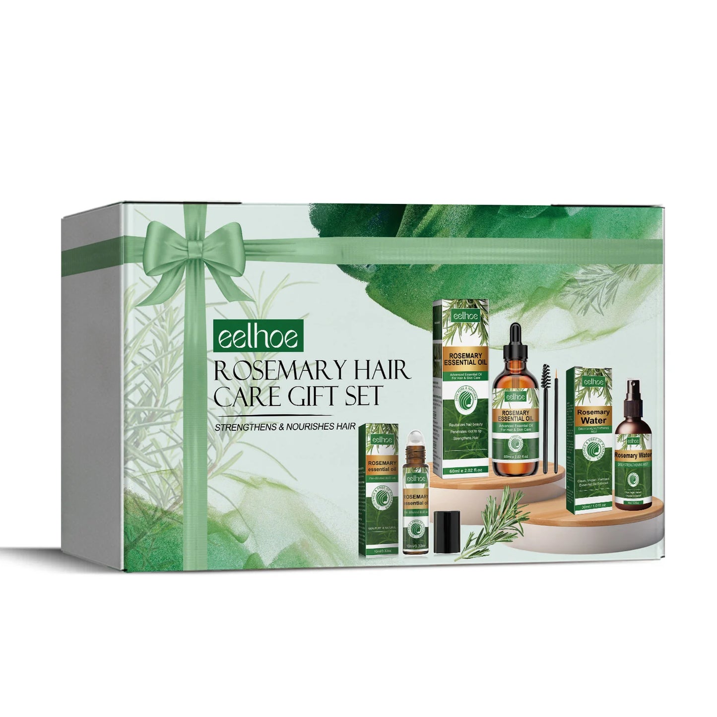 Eelhoe 1set Rosemary Hair Care Gift Set Hair Growth Oil Spray Roller Ball Nourish Scalp Strengthen Repair Split Ends Frizz Set