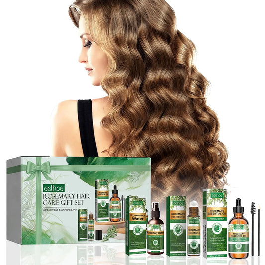 Eelhoe 1set Rosemary Hair Care Gift Set Hair Growth Oil Spray Roller Ball Nourish Scalp Strengthen Repair Split Ends Frizz Set
