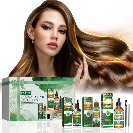 Eelhoe 1set Rosemary Hair Care Gift Set Hair Growth Oil Spray Roller Ball Nourish Scalp Strengthen Repair Split Ends Frizz Set
