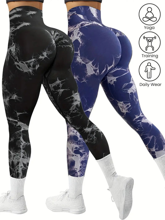 2pcs Tie-Dye Seamless, High Stretch, Comfort Fit